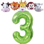 Parti Station Yeşil Renk Rakam Balonlu Safari 3 Yaş Doğum Günü Parti Balon Set Safari Hayvanlar Tema Parti