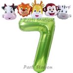 Parti Station Yeşil Renk Rakam Balonlu Safari 7 Yaş Doğum Günü Parti Balon Set Safari Hayvanlar Tema Parti