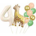 Parti Station Zürafa 4 Yaş Balon Set Yıldız Balon Folyo Set Konsept Doğum Günü Set Yaş Balon Set