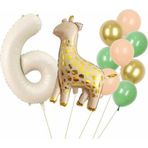 Parti Station Zürafa 6 Yaş Balon Set Yıldız Balon Folyo Set Konsept Doğum Günü Set Yaş Balon Set