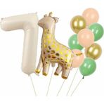 Parti Station Zürafa 7 Yaş Balon Set Yıldız Balon Folyo Set Konsept Doğum Günü Set Yaş Balon Set