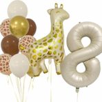Parti Station Zürafa 8 Yaş Balon Folyo Set Konsept Doğum Günü Set Yaş Balon Set