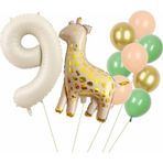 Parti Station Zürafa 9 Yaş Balon Set Yıldız Balon Folyo Set Konsept Doğum Günü Set Yaş Balon Set