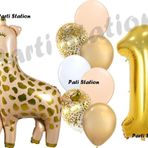 Parti Station Zürafa Balon Set Safari Zürafa 1 Yaş Balon Set Sevimli Zürafa Ve Gold Rakam Balon Doğum Günü Set