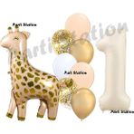 Parti Station Zürafa Balon Set Safari Zürafa 1 Yaş Balon Set Sevimli Zürafa Ve Krem Rakam Balon Doğum Günü Set