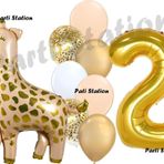 Parti Station Zürafa Balon Set Safari Zürafa 2 Yaş Balon Set Sevimli Zürafa Ve Gold Rakam Balon Doğum Günü Set
