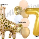Parti Station Zürafa Balon Set Safari Zürafa 7 Yaş Balon Set Sevimli Zürafa Ve Gold Rakam Balon Doğum Günü Set
