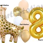 Parti Station Zürafa Balon Set Safari Zürafa 8 Yaş Balon Set Sevimli Zürafa ve Gold Rakam Balon Doğum Günü Set