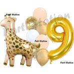 Parti Station Zürafa Balon Set Safari Zürafa 9 Yaş Balon Set Sevimli Zürafa Ve Gold Rakam Balon Doğum Günü Set