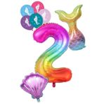 Parti Sürprizi 2 Rakam Gökkuşağı Deniz Kızı Folyo Balon Seti