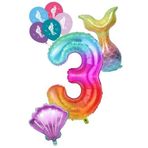 Parti Sürprizi 3 Rakam Gökkuşağı Deniz Kızı Folyo Balon Seti