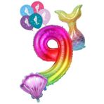 Parti Sürprizi 9 Rakam Gökkuşağı Deniz Kızı Folyo Balon Seti