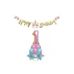 Parti Sürprizi Çiçekli Unicorn 1 Yaş Gökkuşağı Balon Set
