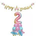 Parti Sürprizi Çiçekli Unicorn 2 Yaş Gökkuşağı Balon Set