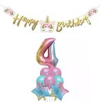 Parti Sürprizi Çiçekli Unicorn 4 Yaş Gökkuşağı Balon Set