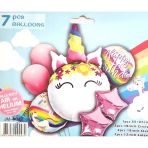 Parti Sürprizi Çiçekli Unicorn 7 Li Folyo Balon Set