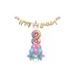 Parti Sürprizi Çiçekli Unicorn 8 Yaş Gökkuşağı Balon Set