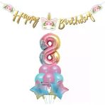 Parti Sürprizi Çiçekli Unicorn 8Yaş Gökkuşağı Balon Set