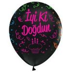Parti Sürprizi Floresan Siyah İyi Ki Doğdun 10 adet Latex Balon