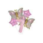 Parti Sürprizi Gold Kelebekli Pembe 7 Yaş Rakam Balon Set