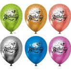 Parti Sürprizi Happy Birthday Baskılı Krom Latex Balon 6 adet