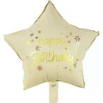 Parti Sürprizi Happy Birthday Krem Renk Yıldız Folyo Balon