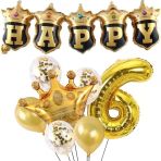 Parti Sürprizi Happy Yazılı Gold Konfetili 6 Yaş Rakam Balon Set