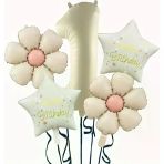 Parti Sürprizi Krem Papatya 1 Yaş Happy Birthday Yıldız Rakam Folyo Balon Set