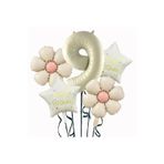 Parti Sürprizi Krem Papatya 9 Yaş Happy Birthday Yıldız Rakam Folyo Balon Set