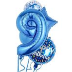 Parti Sürprizi Mavi 9 Yaş Happy Birthday Konfetili Balon Set