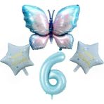 Parti Sürprizi Mavi Kelebekli Happy Birthday 6 Yaş Folyo Balon Set