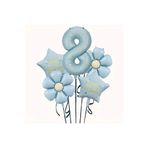 parti sürprizi Papatya Mavi Happy Birthday 8 Yaş Folyo Balon Set