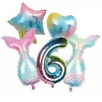 Parti Sürprizi Rainbow Deniz Kızı Kuyruğu 6 Yaş Folyo Balon Set