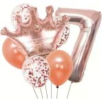 Parti Sürprizi Rose Gold Taçlı 7 Rakam Balon Set