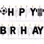 parti sürprizi Taraftar Temalı Futbol Topu Happy Birthday Siyah Beyaz Mum Set