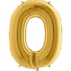 PARTİ VİTRİNİ 0 Rakamlı 16 İnç Gold Renk Folyo Balon 36 CM (Altın)