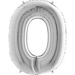 PARTİ VİTRİNİ 0 Rakamlı 16 İnç Gümüş Renk Folyo Balon 36 CM (Gümüş)