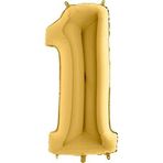 PARTİ VİTRİNİ 1 Rakamlı 16 İnç Gold Renk Folyo Balon 36 CM (Altın)