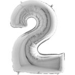 PARTİ VİTRİNİ 2 Rakamlı 16 İnç Gümüş Renk Folyo Balon 36 CM (Gümüş)