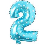 PARTİ VİTRİNİ 2 Rakamlı 16 İnç Mavi Yıldızlı Folyo Balon 36 CM (Mavi)