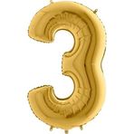 PARTİ VİTRİNİ 3 Rakamlı 16 İnç Gold Renk Folyo Balon 36 CM (Altın)