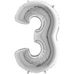 PARTİ VİTRİNİ 3 Rakamlı 16 İnç Gümüş Renk Folyo Balon 36 CM (Gümüş)