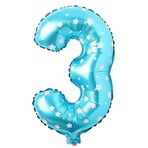 PARTİ VİTRİNİ 3 Rakamlı 16 İnç Mavi Yıldızlı Folyo Balon 36 CM (Mavi)