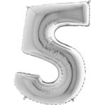 PARTİ VİTRİNİ 5 Rakamlı 16 İnç Gümüş Renk Folyo Balon 36 CM (Gümüş)