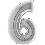 PARTİ VİTRİNİ 6 Rakamlı 16 İnç Gümüş Renk Folyo Balon 36 CM (Gümüş)