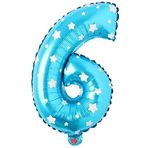 PARTİ VİTRİNİ 6 Rakamlı 16 İnç Mavi Yıldızlı Folyo Balon 36 CM (Mavi)