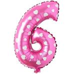 PARTİ VİTRİNİ 6 Rakamlı 16 İnç Pembe Kalpli Folyo Balon 36 CM (Pembe)