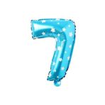 PARTİ VİTRİNİ 7 Rakamlı 16 İnç Mavi Yıldızlı Folyo Balon 36 CM (Mavi)