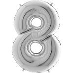 PARTİ VİTRİNİ 8 Rakamlı 16 İnç Gümüş Renk Folyo Balon 36 CM (Gümüş)