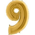PARTİ VİTRİNİ 9 Rakamlı 16 İnç Gold Renk Folyo Balon 36 CM (Altın)